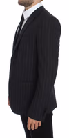 Gray Striped Slim Fit Wool Blazer 2