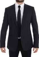 Gray Striped Slim Fit Wool Blazer 4