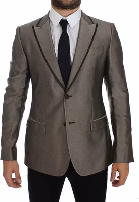 Brown Slim Fit Silk Two Button Blazer