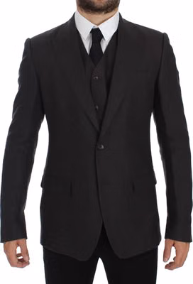 Gray Slim Fit Linen Blazer Jacket