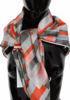 Gray Red Silk Shawl Foulard Wrap  Scarf 1
