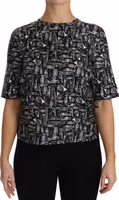 Black Musical Instruments Print Silk Blouse 2