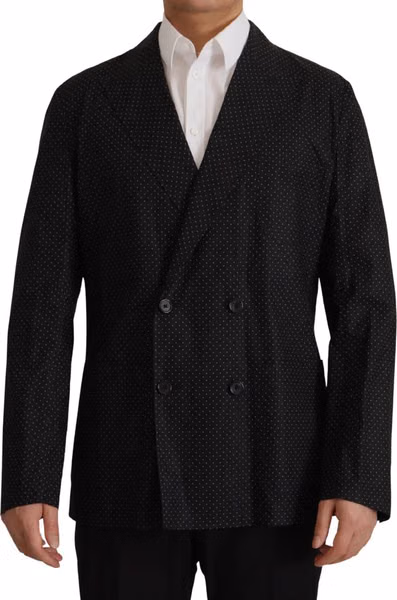 Black Polka Dotted Cotton Blazer Jacket