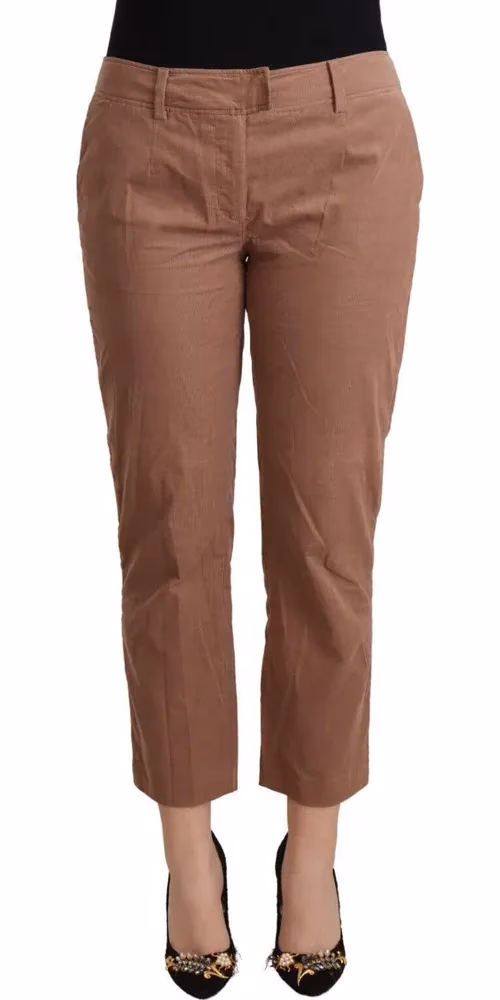 Brown Cotton Tapered Cropped Pants