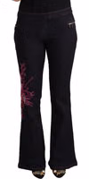 Black Cotton Mid Waist Cotton Flared Jeans 1