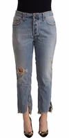 Light Blue Distressed Mid Waist Cropped Denim Jeans 1