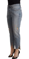 Light Blue Distressed Mid Waist Cropped Denim Jeans 2