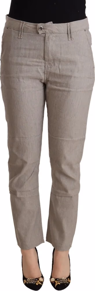 Light Gray Linen Blend Mid Waist Tapered Pants