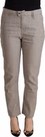 Light Gray Linen Blend Mid Waist Tapered Pants 1