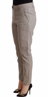 Light Gray Linen Blend Mid Waist Tapered Pants 2
