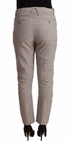 Light Gray Linen Blend Mid Waist Tapered Pants 3