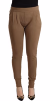 Brown Viscose Mid Waist Slim Tapered Pants 1