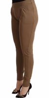 Brown Viscose Mid Waist Slim Tapered Pants 2