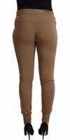 Brown Viscose Mid Waist Slim Tapered Pants 3