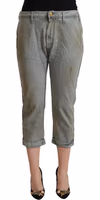 Gray 100% Cotton Mid Waist Skinny Cropped Pants 1
