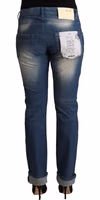 Blue Washed Mid Waist Folded Hem Skinny Jeans 3