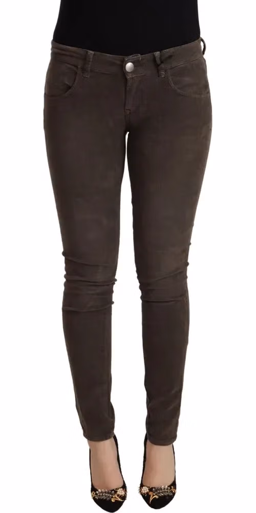 Brown Cotton Slim Fit Denim Low Waist Jeans
