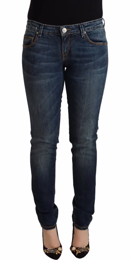 Blue Washed Cotton Low Waist Slim Fit Denim Jeans