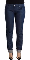 Blue Cotton Low Waist Skinny Denim Folded Hem Jeans 1