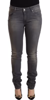 Dark Gray Washed Cotton Denim Skinny Jeans 1