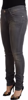 Dark Gray Washed Cotton Denim Skinny Jeans 2
