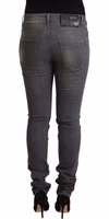 Dark Gray Washed Cotton Denim Skinny Jeans 3