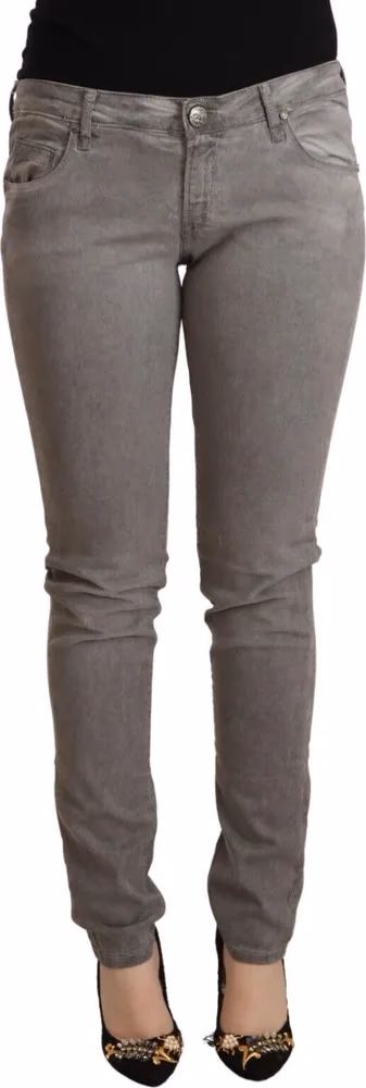 بنطال جينز رمادي قطني بخصر منخفض وقصة سكيني وتأثير رفع