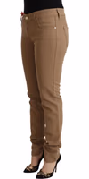 Brown Cotton Stretch Mid Waist Skinny Pants 2