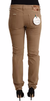 Brown Cotton Stretch Mid Waist Skinny Pants 3