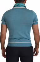 Blue Silk Polo Top Mens V-neck  T-shirt 2
