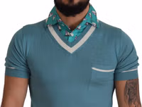Blue Silk Polo Top Mens V-neck  T-shirt 3