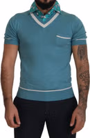 Blue Silk Polo Top Mens V-neck  T-shirt 4