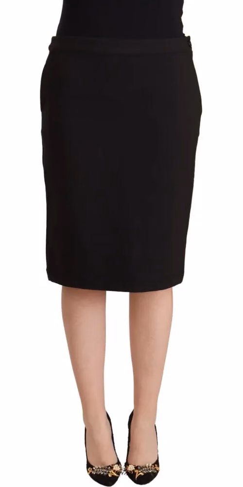 Black Straight Pencil Cut Knee Length Skirt