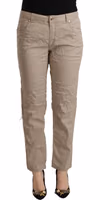 Beige Tencel Mid Waist Tapered Casual Pants 1