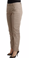 Beige Tencel Mid Waist Tapered Casual Pants 2