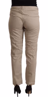 Beige Tencel Mid Waist Tapered Casual Pants 3