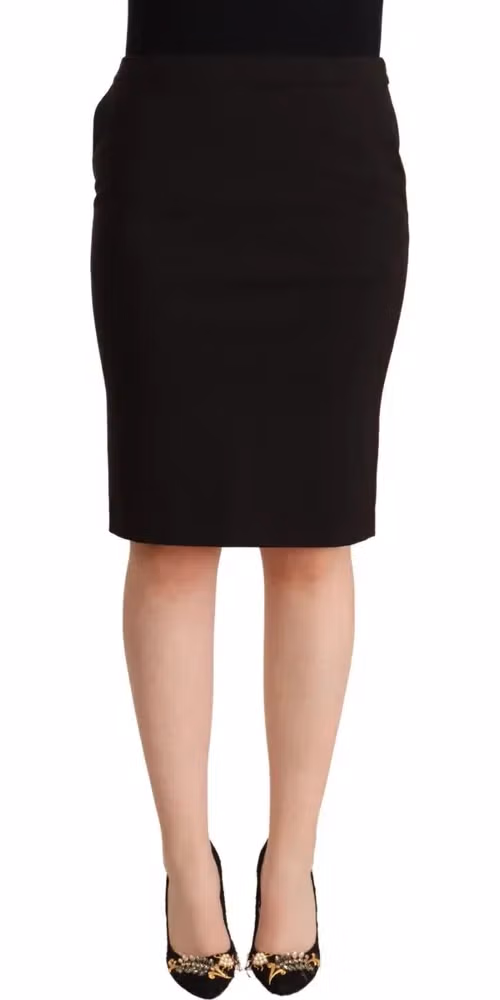 Black Straight Pencil Cut Knee Length Skirt