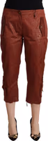 Brown Lurex Mid Waist Cotton Cropped Capri Pants 1