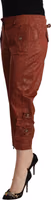 Brown Lurex Mid Waist Cotton Cropped Capri Pants 2