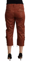 Brown Lurex Mid Waist Cotton Cropped Capri Pants 3