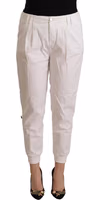 White Cotton Mid Waist Tapered Cropped Pants 1