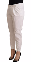 White Cotton Mid Waist Tapered Cropped Pants 2