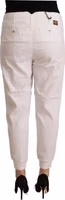 White Cotton Mid Waist Tapered Cropped Pants 3