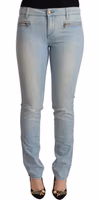 Light Blue Cotton Mid Waist Slim Fit Denim Jeans 1