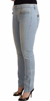 Light Blue Cotton Mid Waist Slim Fit Denim Jeans 2