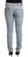 Light Blue Cotton Mid Waist Slim Fit Denim Jeans 3