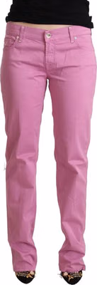 Pink Cotton Low Waist Denim Tapered Jeans