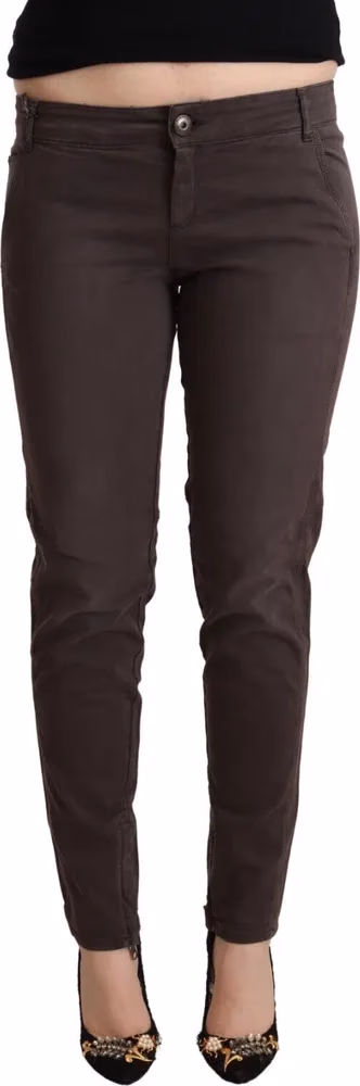 Brown Cotton Low Waist Slim Fit Pants