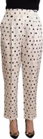 White Polka Dotted High Waist Tapered Pants 1