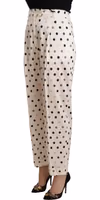 White Polka Dotted High Waist Tapered Pants 2